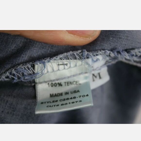 Cloth & Stone Button Front Denim Chambray Shirt Blue 3/4 Sleeve Size Medium - Picture 8 of 8